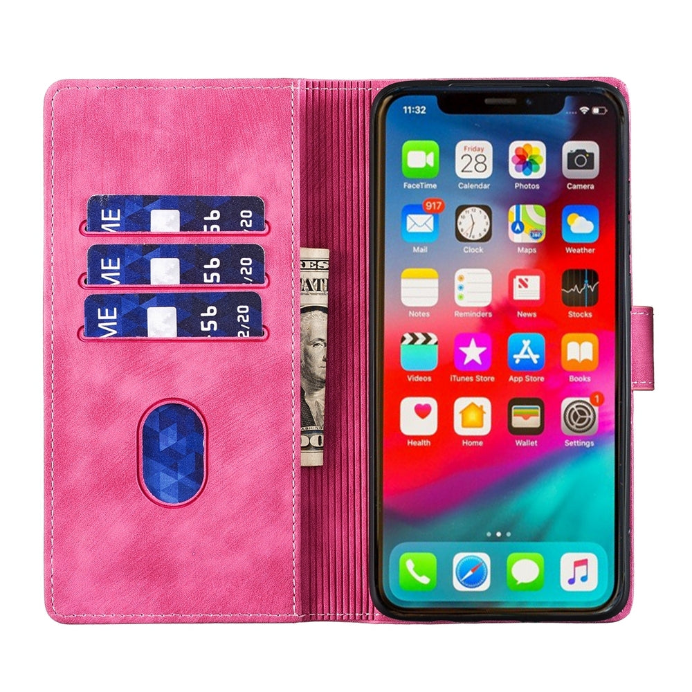 iPhone X Heart & Cat Embossed Multi-Functional Pen Leather Wallet Phone Case with Stand and Card Slots