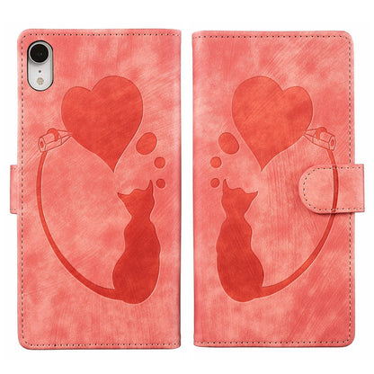 iPhone XR Heart & Cat Embossed Multi-Functional Pen Leather Wallet Phone Case with Stand and Card Slots