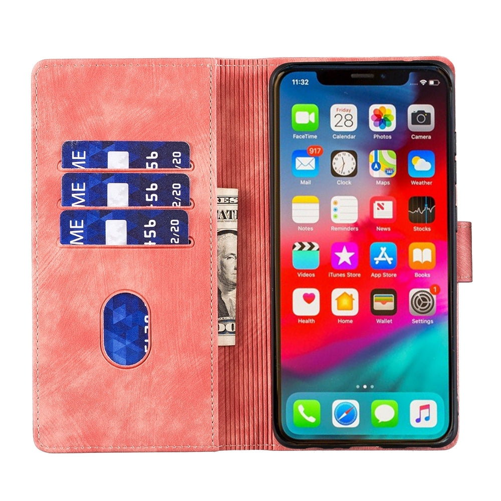 iPhone XR Heart & Cat Embossed Multi-Functional Pen Leather Wallet Phone Case with Stand and Card Slots