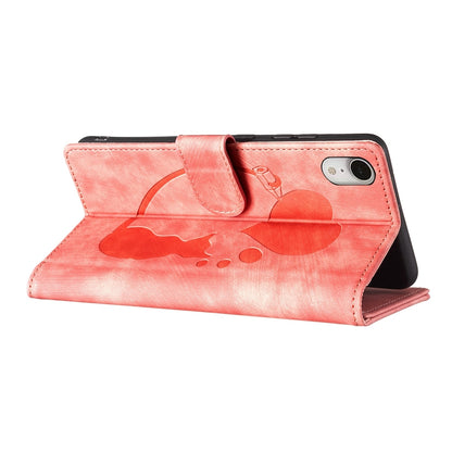 iPhone XR Heart & Cat Embossed Multi-Functional Pen Leather Wallet Phone Case with Stand and Card Slots