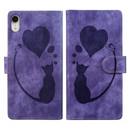 iPhone XR Heart & Cat Embossed Multi-Functional Pen Leather Wallet Phone Case with Stand and Card Slots
