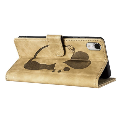 iPhone XR Heart & Cat Embossed Multi-Functional Pen Leather Wallet Phone Case with Stand and Card Slots