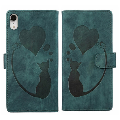 iPhone XR Heart & Cat Embossed Multi-Functional Pen Leather Wallet Phone Case with Stand and Card Slots
