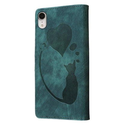 iPhone XR Heart & Cat Embossed Multi-Functional Pen Leather Wallet Phone Case with Stand and Card Slots