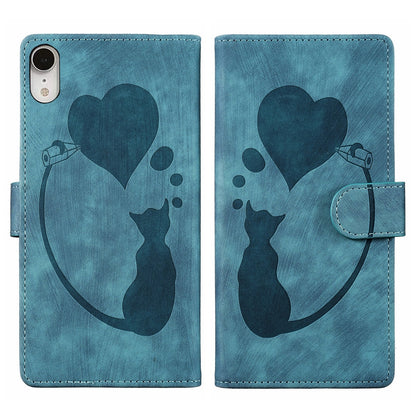 iPhone XR Heart & Cat Embossed Multi-Functional Pen Leather Wallet Phone Case with Stand and Card Slots