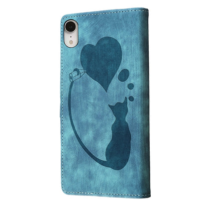 iPhone XR Heart & Cat Embossed Multi-Functional Pen Leather Wallet Phone Case with Stand and Card Slots