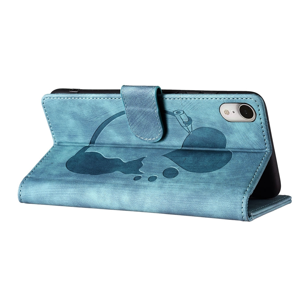 iPhone XR Heart & Cat Embossed Multi-Functional Pen Leather Wallet Phone Case with Stand and Card Slots