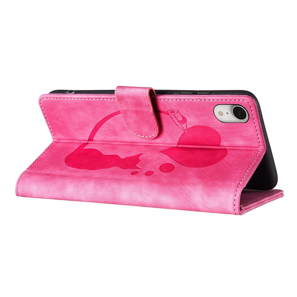iPhone XR Heart & Cat Embossed Multi-Functional Pen Leather Wallet Phone Case with Stand and Card Slots