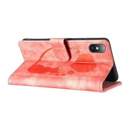 iPhone XS Max Heart & Cat Embossed Multi-Functional Pen Leather Wallet Phone Case with Stand and Card Slots