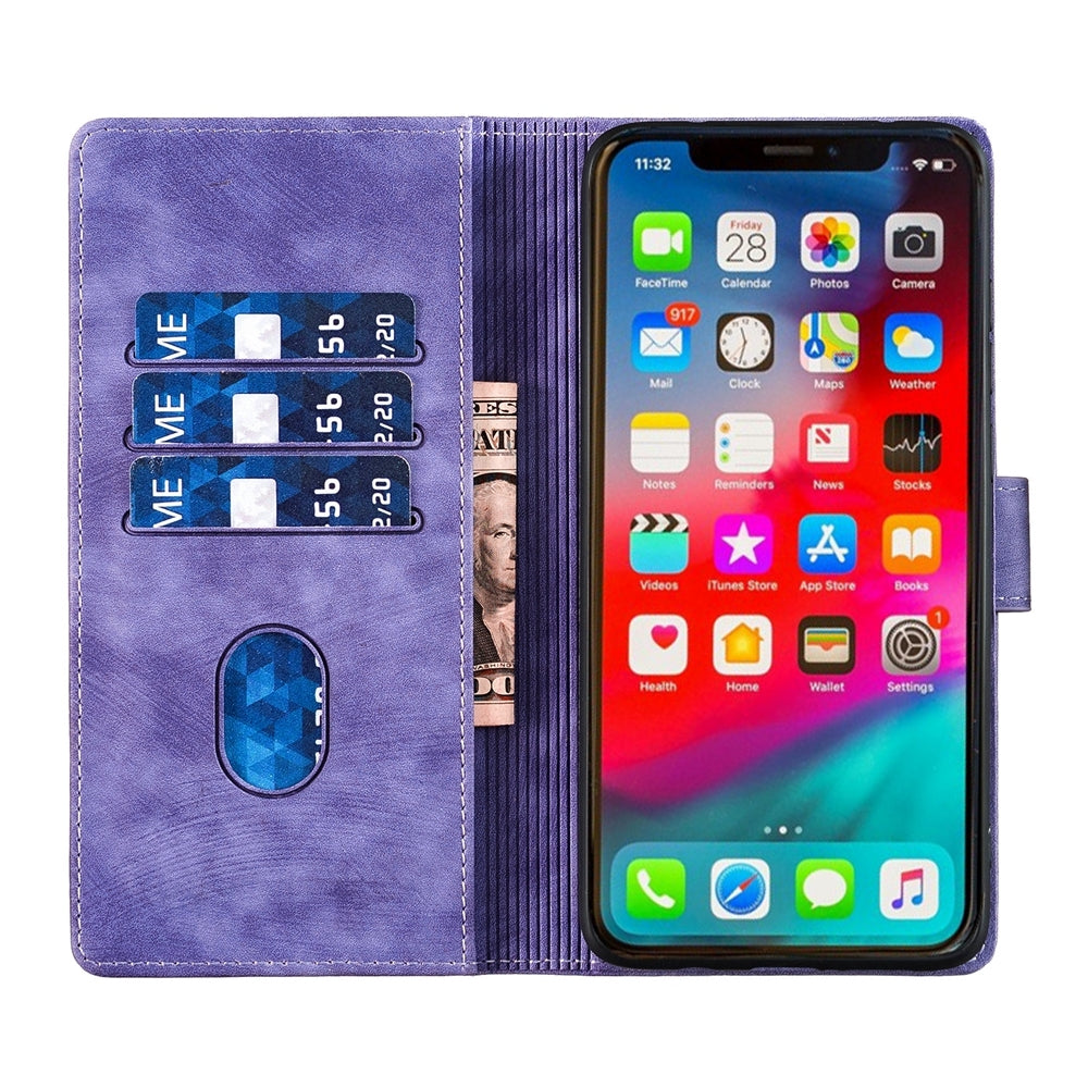 iPhone XS Max Heart & Cat Embossed Multi-Functional Pen Leather Wallet Phone Case with Stand and Card Slots