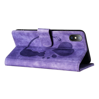 iPhone XS Max Heart & Cat Embossed Multi-Functional Pen Leather Wallet Phone Case with Stand and Card Slots