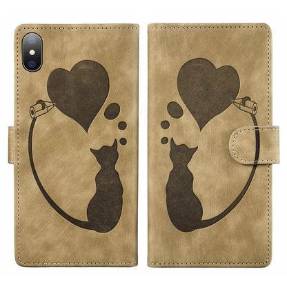 iPhone XS Max Heart & Cat Embossed Multi-Functional Pen Leather Wallet Phone Case with Stand and Card Slots