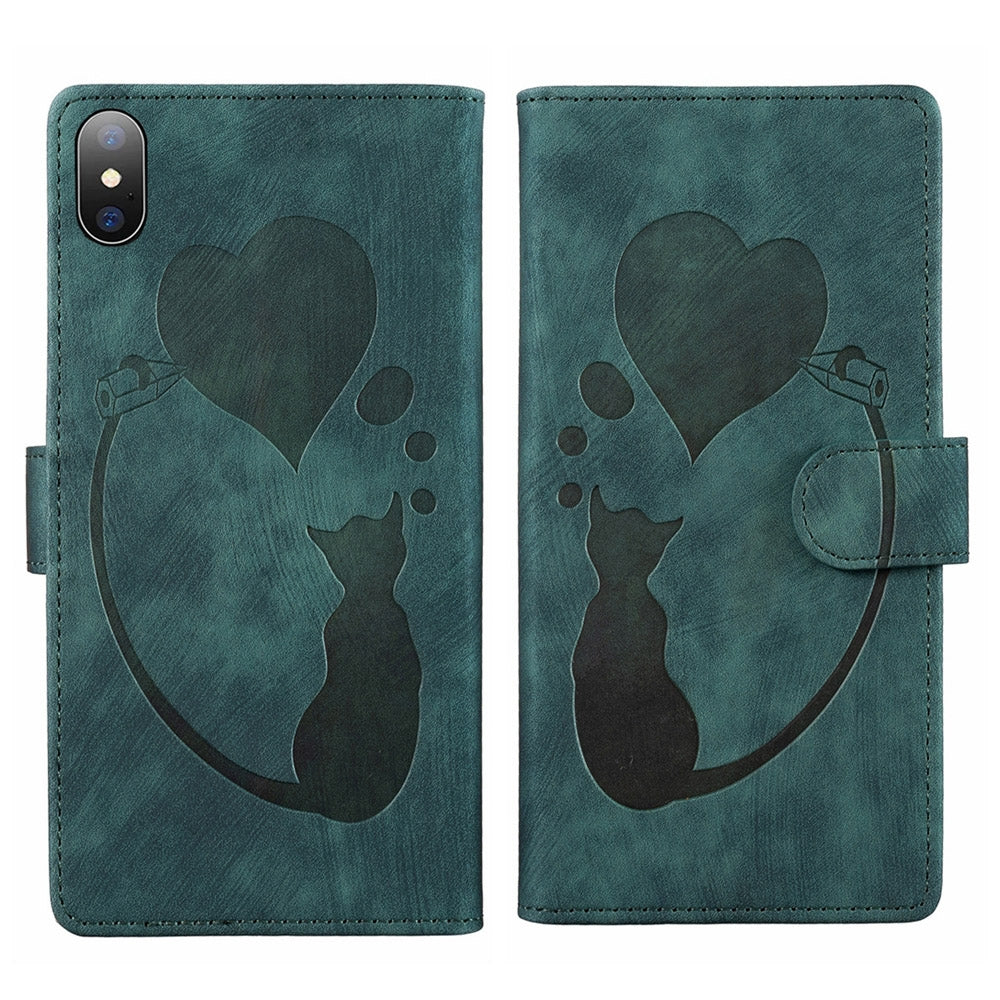 iPhone XS Max Heart & Cat Embossed Multi-Functional Pen Leather Wallet Phone Case with Stand and Card Slots