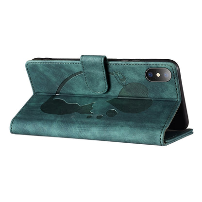 iPhone XS Max Heart & Cat Embossed Multi-Functional Pen Leather Wallet Phone Case with Stand and Card Slots