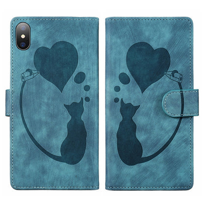 iPhone XS Max Heart & Cat Embossed Multi-Functional Pen Leather Wallet Phone Case with Stand and Card Slots