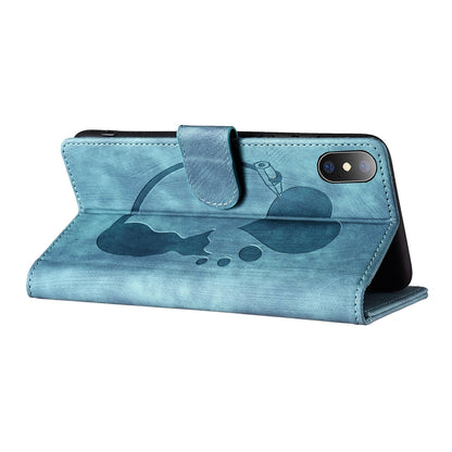 iPhone XS Max Heart & Cat Embossed Multi-Functional Pen Leather Wallet Phone Case with Stand and Card Slots