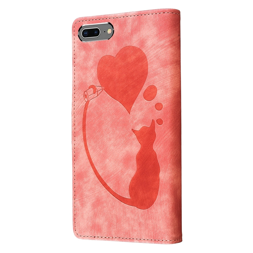 iPhone 7 Plus Heart & Cat Embossed Multi-Functional Pen Leather Wallet Phone Case with Stand and Card Slots