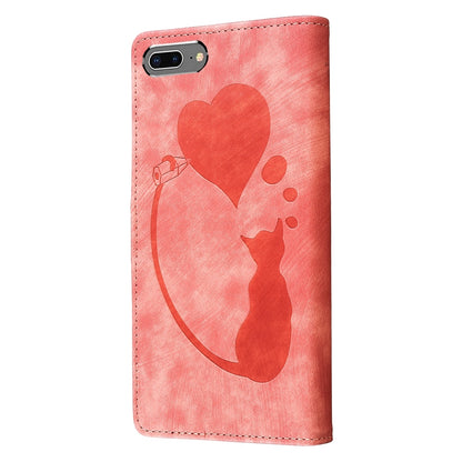 iPhone 7 Plus Heart & Cat Embossed Multi-Functional Pen Leather Wallet Phone Case with Stand and Card Slots