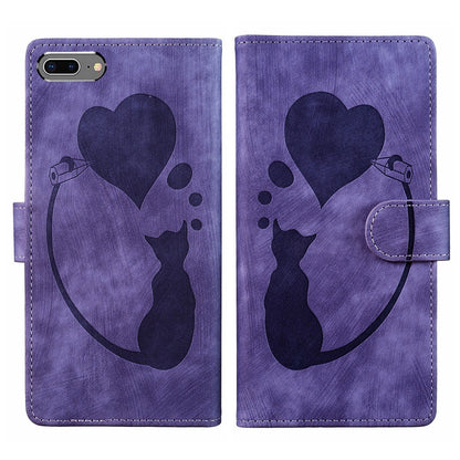 iPhone 7 Plus Heart & Cat Embossed Multi-Functional Pen Leather Wallet Phone Case with Stand and Card Slots