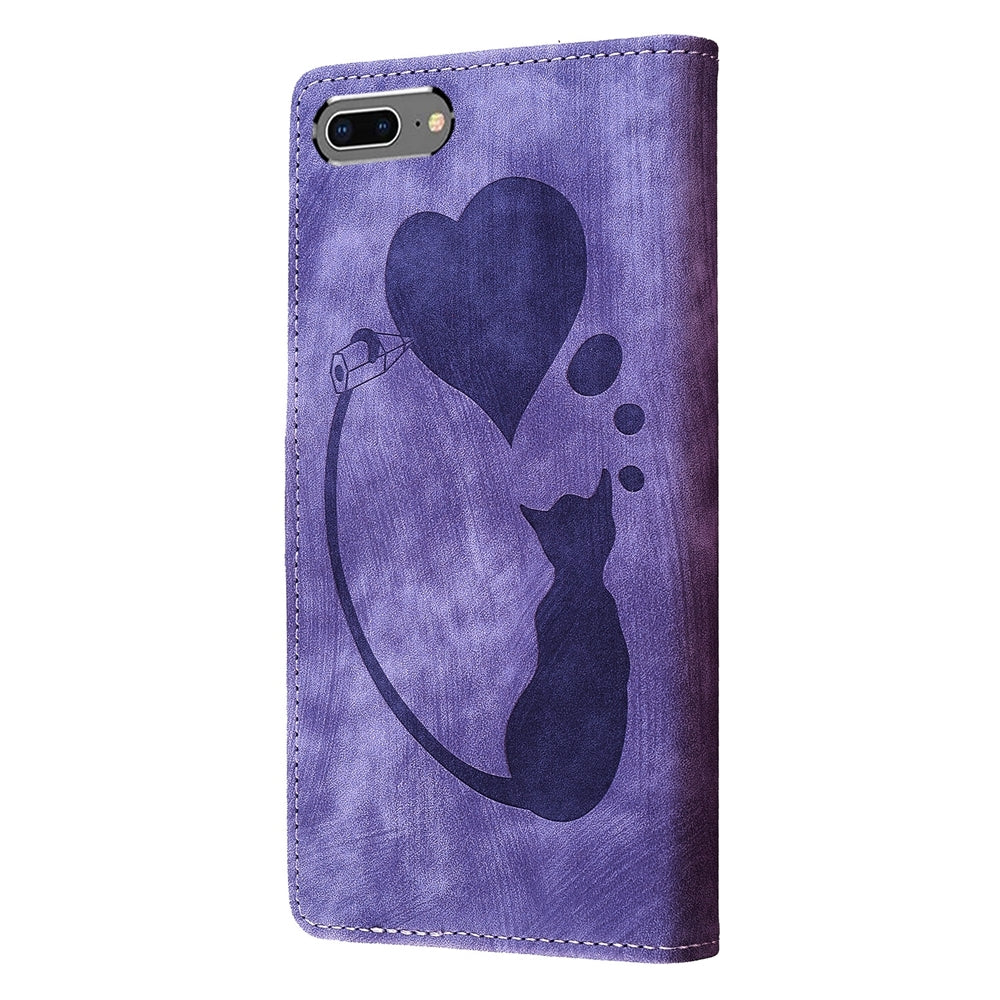 iPhone 7 Plus Heart & Cat Embossed Multi-Functional Pen Leather Wallet Phone Case with Stand and Card Slots