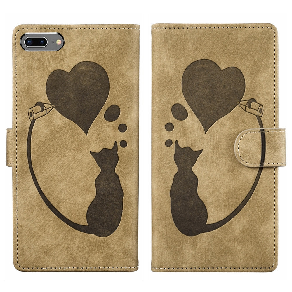 iPhone 7 Plus Heart & Cat Embossed Multi-Functional Pen Leather Wallet Phone Case with Stand and Card Slots