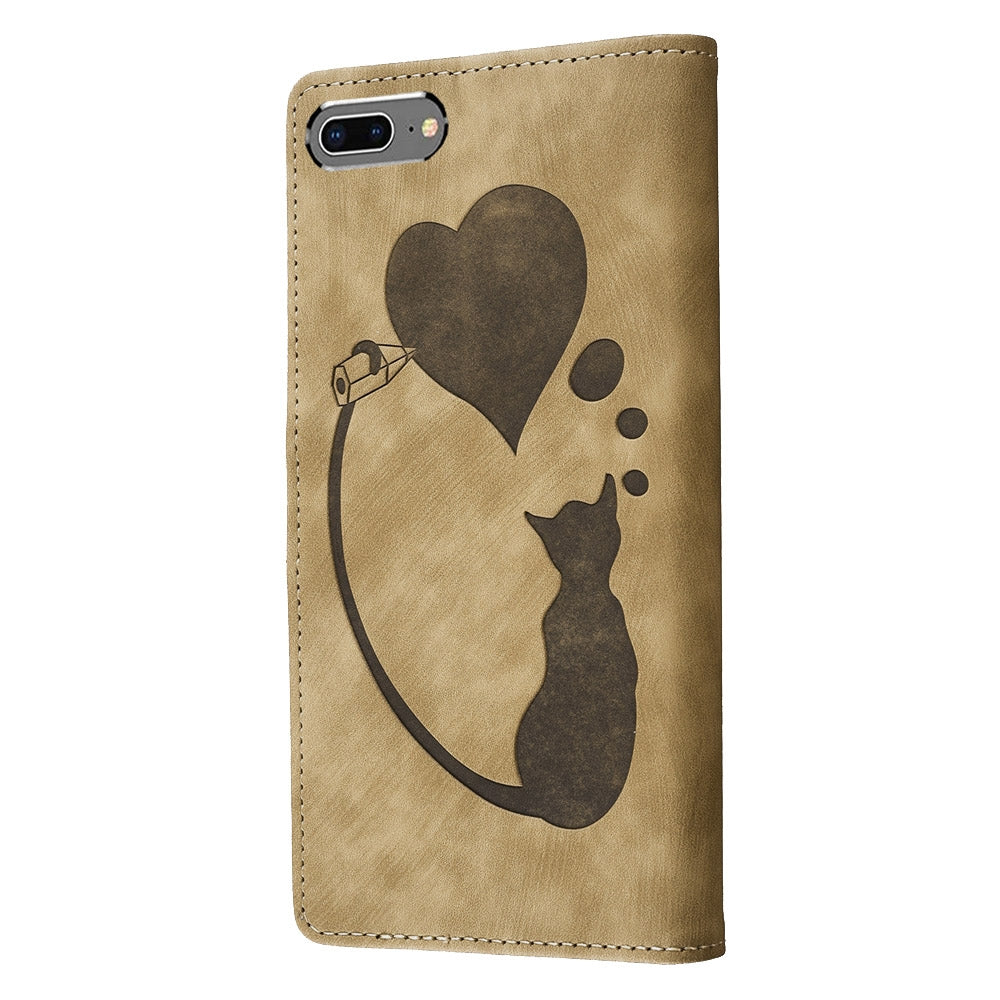 iPhone 7 Plus Heart & Cat Embossed Multi-Functional Pen Leather Wallet Phone Case with Stand and Card Slots
