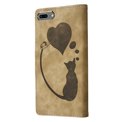 iPhone 7 Plus Heart & Cat Embossed Multi-Functional Pen Leather Wallet Phone Case with Stand and Card Slots