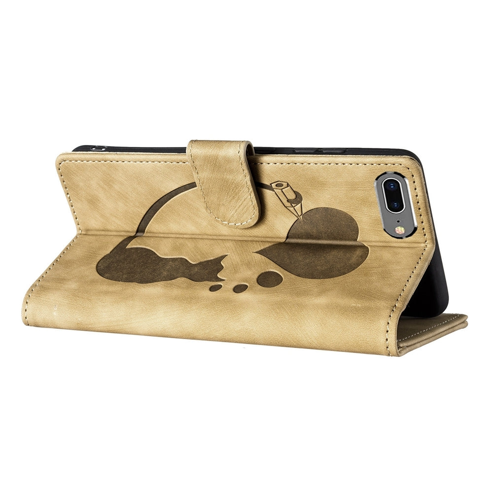 iPhone 7 Plus Heart & Cat Embossed Multi-Functional Pen Leather Wallet Phone Case with Stand and Card Slots