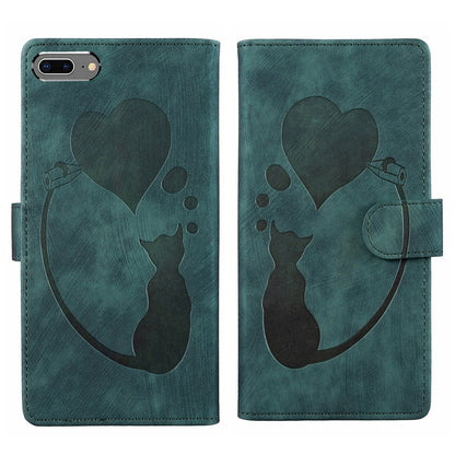iPhone 7 Plus Heart & Cat Embossed Multi-Functional Pen Leather Wallet Phone Case with Stand and Card Slots