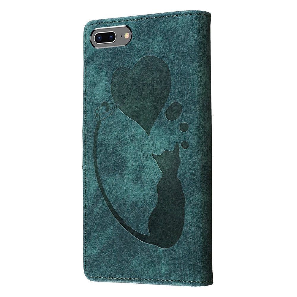iPhone 7 Plus Heart & Cat Embossed Multi-Functional Pen Leather Wallet Phone Case with Stand and Card Slots