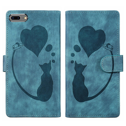 iPhone 7 Plus Heart & Cat Embossed Multi-Functional Pen Leather Wallet Phone Case with Stand and Card Slots