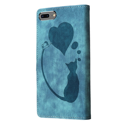 iPhone 7 Plus Heart & Cat Embossed Multi-Functional Pen Leather Wallet Phone Case with Stand and Card Slots