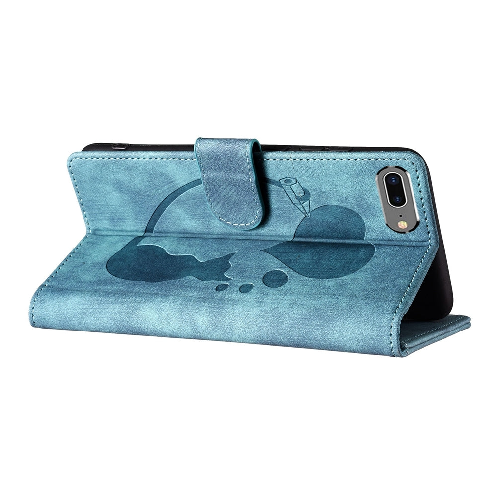iPhone 7 Plus Heart & Cat Embossed Multi-Functional Pen Leather Wallet Phone Case with Stand and Card Slots