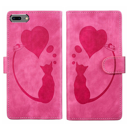 iPhone 7 Plus Heart & Cat Embossed Multi-Functional Pen Leather Wallet Phone Case with Stand and Card Slots