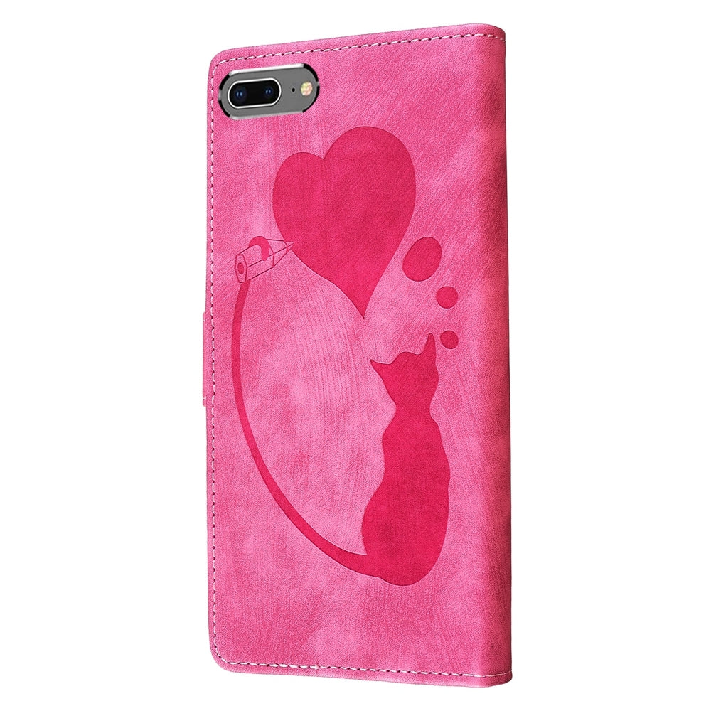 iPhone 7 Plus Heart & Cat Embossed Multi-Functional Pen Leather Wallet Phone Case with Stand and Card Slots