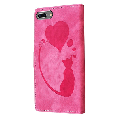 iPhone 7 Plus Heart & Cat Embossed Multi-Functional Pen Leather Wallet Phone Case with Stand and Card Slots