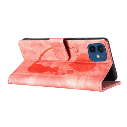 iPhone 12 mini Heart & Cat Embossed Multi-Functional Pen Leather Wallet Phone Case with Stand and Card Slots