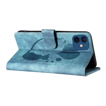 iPhone 12 mini Heart & Cat Embossed Multi-Functional Pen Leather Wallet Phone Case with Stand and Card Slots