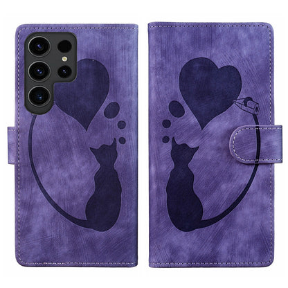 Samsung Galaxy S24 Ultra 5G Heart & Cat Embossed Multi-Functional Pen Leather Wallet Phone Case with Stand and Card Slots