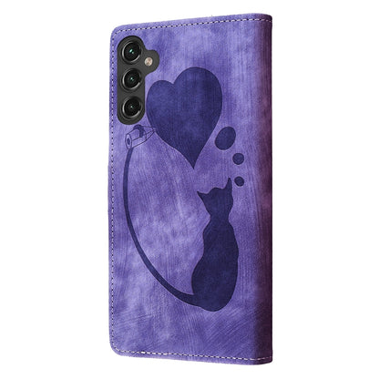 Samsung Galaxy S24+ 5G Heart & Cat Embossed Multi-Functional Pen Leather Wallet Phone Case with Stand and Card Slots