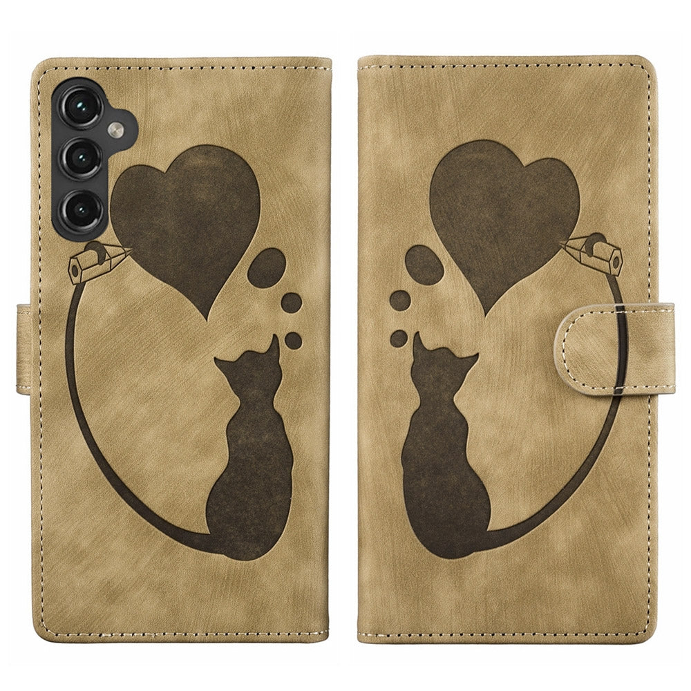 Samsung Galaxy S24+ 5G Heart & Cat Embossed Multi-Functional Pen Leather Wallet Phone Case with Stand and Card Slots