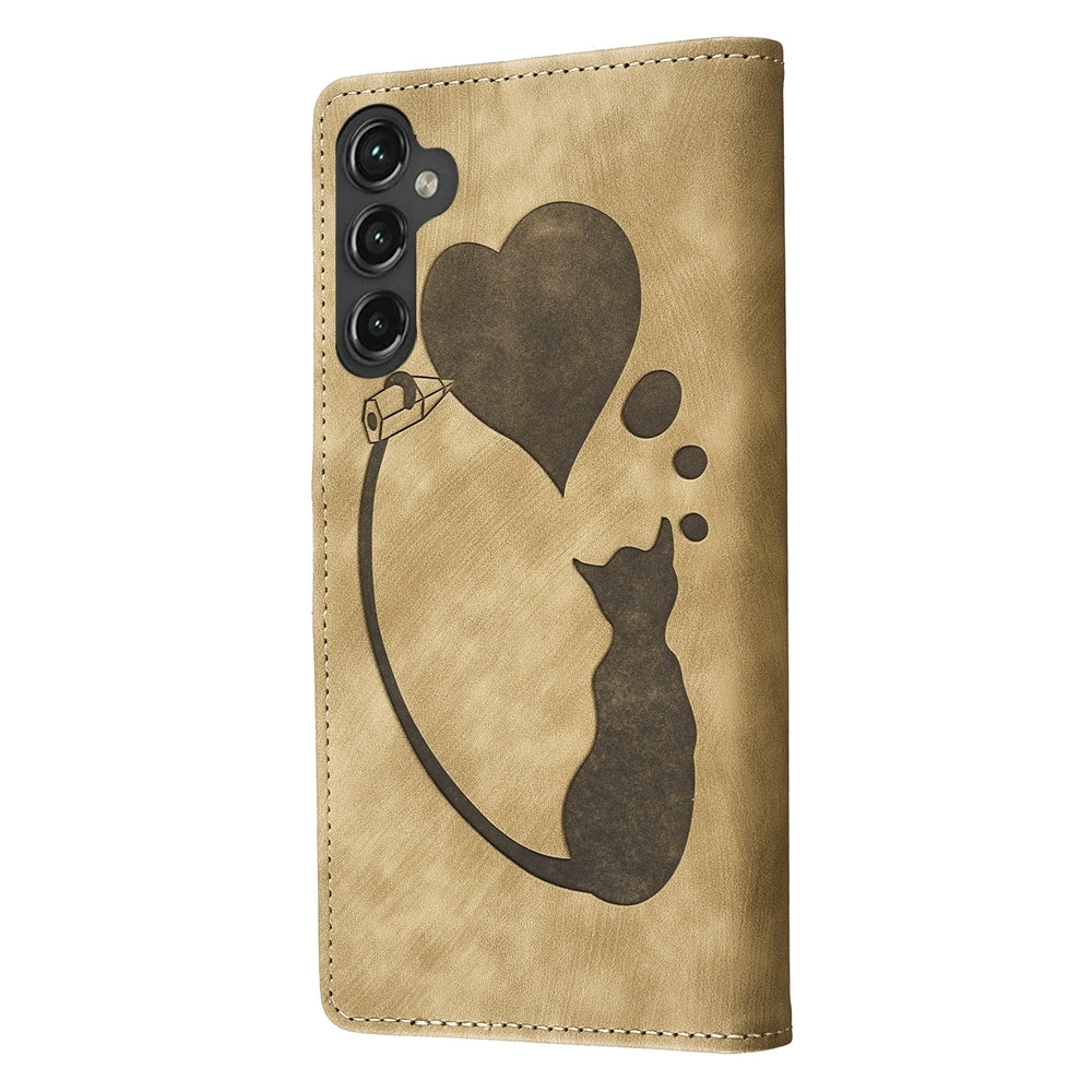 Samsung Galaxy S24+ 5G Heart & Cat Embossed Multi-Functional Pen Leather Wallet Phone Case with Stand and Card Slots