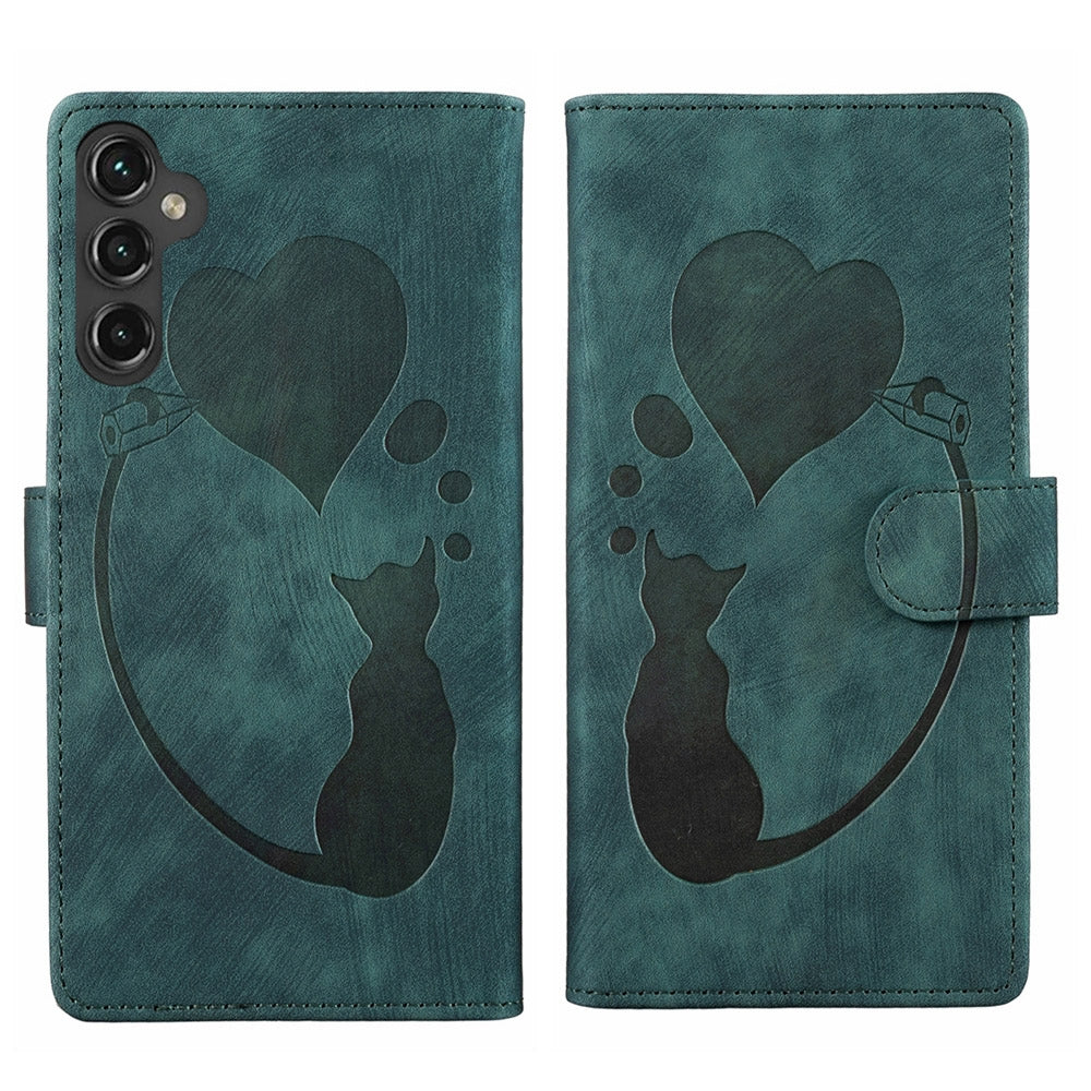 Samsung Galaxy S24+ 5G Heart & Cat Embossed Multi-Functional Pen Leather Wallet Phone Case with Stand and Card Slots