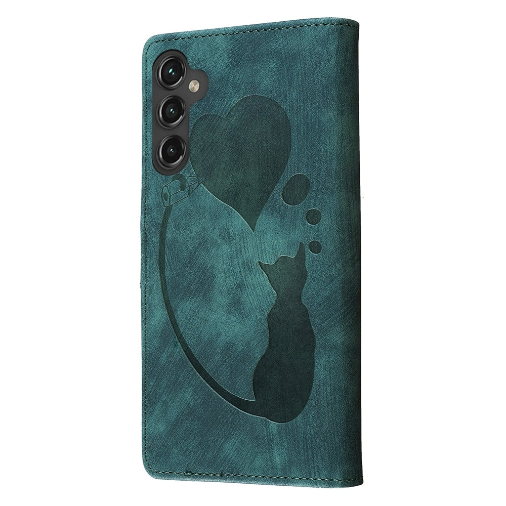 Samsung Galaxy S24+ 5G Heart & Cat Embossed Multi-Functional Pen Leather Wallet Phone Case with Stand and Card Slots