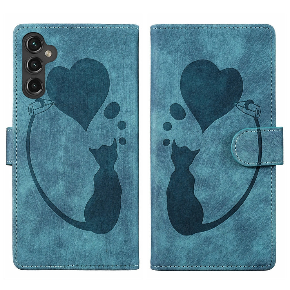 Samsung Galaxy S24+ 5G Heart & Cat Embossed Multi-Functional Pen Leather Wallet Phone Case with Stand and Card Slots