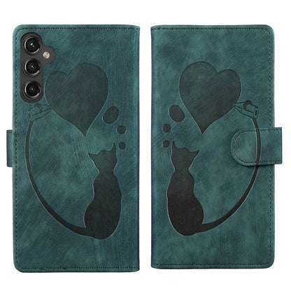 Samsung Galaxy S24 5G Heart & Cat Embossed Multi-Functional Pen Leather Wallet Phone Case with Stand and Card Slots