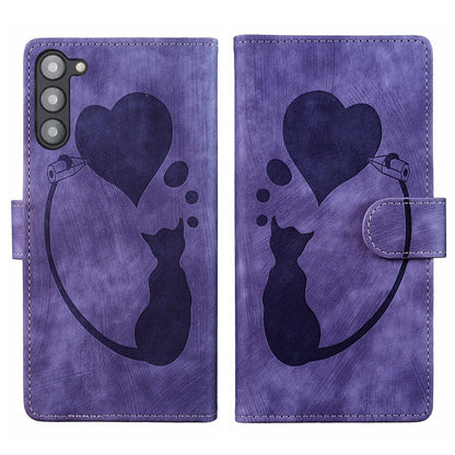 Samsung Galaxy S23+ 5G Heart & Cat Embossed Multi-Functional Pen Leather Wallet Phone Case with Stand and Card Slots