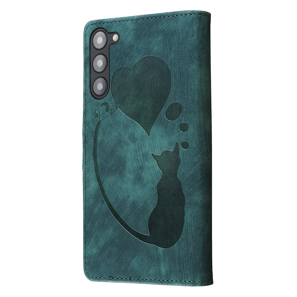 Samsung Galaxy S23+ 5G Heart & Cat Embossed Multi-Functional Pen Leather Wallet Phone Case with Stand and Card Slots