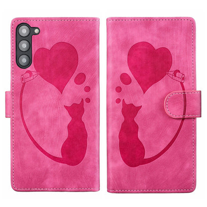 Samsung Galaxy S23+ 5G Heart & Cat Embossed Multi-Functional Pen Leather Wallet Phone Case with Stand and Card Slots