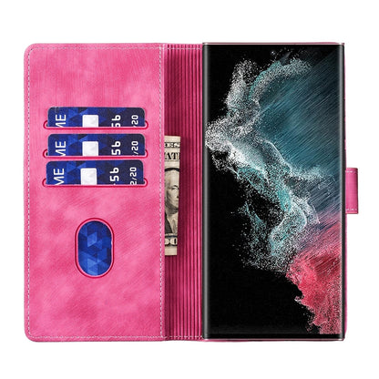 Samsung Galaxy S22 Ultra 5G Heart & Cat Embossed Multi-Functional Pen Leather Wallet Phone Case with Stand and Card Slots